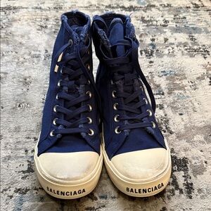 Balenciaga Dark Blue High-Top Canvas Sneakers